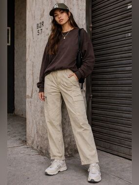 HABITUAL Relaxed Cargo Pant Size‎ 12/31 Ankle Length Taupe Denim Baggy Utility